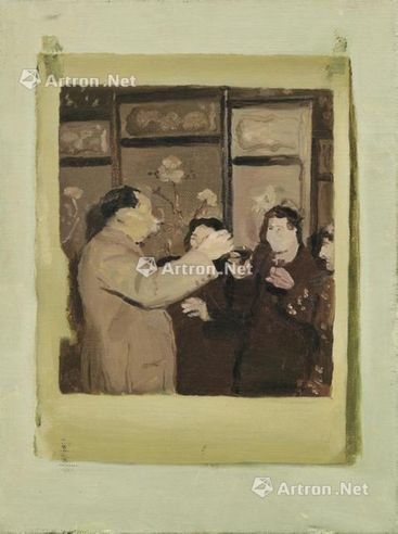 仇晓飞 二〇〇三年作 毛主席接见新疆各族妇女代表玛依努尔等同志 油画画布 画框