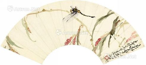 赵少昂 红蓼蜻蜓 扇面