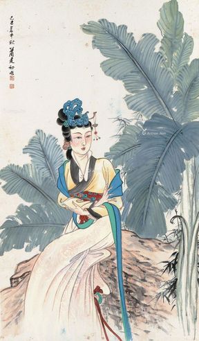 萧建初 蕉荫仕女