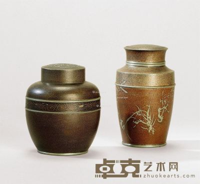 锡制茶罐 高9.3cm；直径7.9cm；高11cm；直径6.4cm