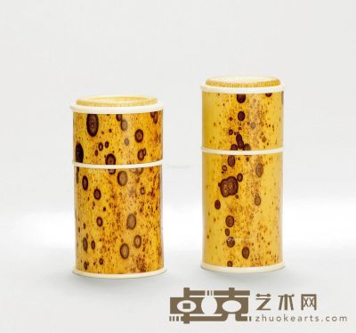 梅鹿竹制茶罐 （二件） 高9.8cm；直径4.9cm；高10.2cm；直径4.6cm