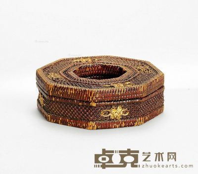 清 藤编漆金朝珠盒 6×18.3×18.3cm