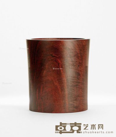 水波纹紫檀整挖素笔筒 高16.5cm;直径14.9cm