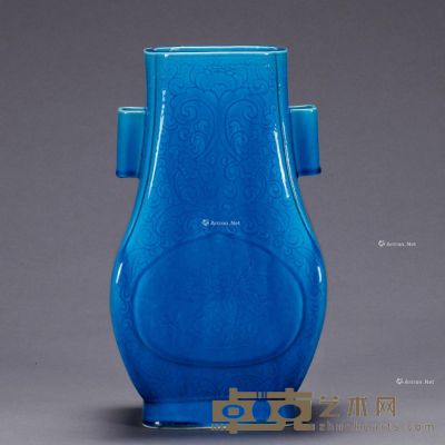 70年代 法蓝釉花纹四方双耳瓶 高30cm
