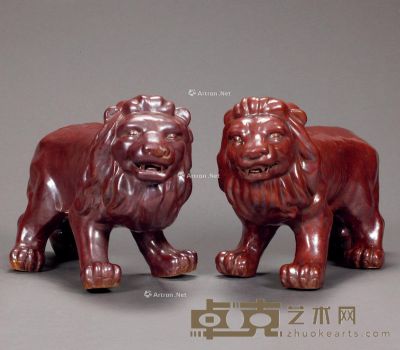 60年代 轻工部陶研所瓷雕狮子 （一对） 长46cm