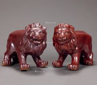 60年代 轻工部陶研所瓷雕狮子 （一对）