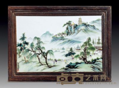 50-60年代 邓海波 粉彩山水瓷板 宽22cm；高32cm
