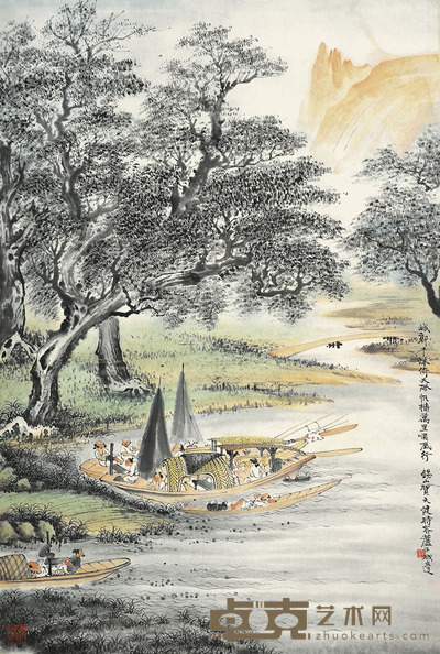 贺天健 城郭待渡图 92×62cm 约5.1平尺