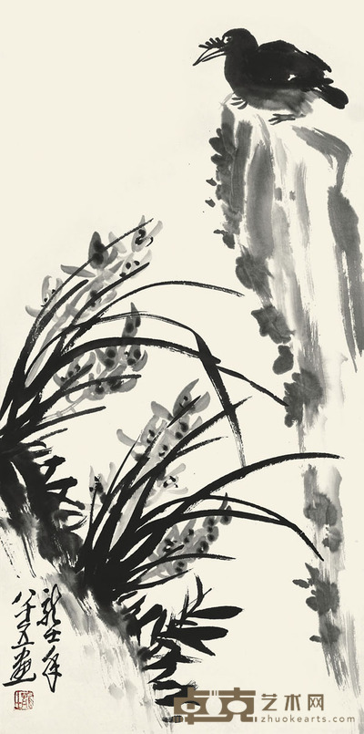 萧龙士 花鸟 69×34cm 约2.1平尺
