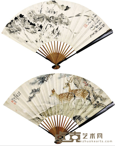 刘奎龄 双鹿图 17.5×47cm 约0.7平尺