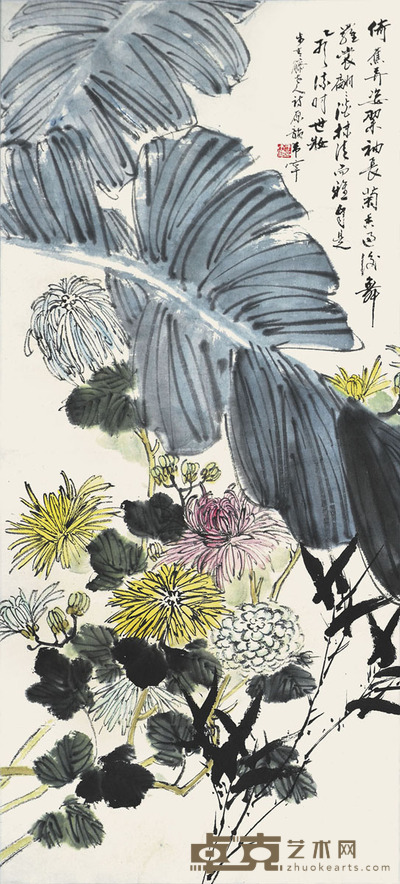 于希宁 秋菊倚蕉 93×42cm 约3.5平尺