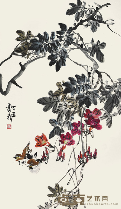 张书旂 花藤飞禽 87×50cm 约3.9平尺