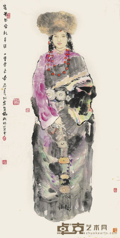 袁笙中 盛装的卓玛 136×68cm 约8.3平尺