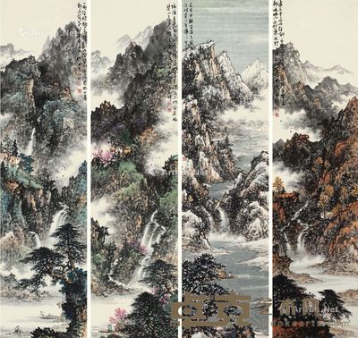 黎永聘 山水 178×46cm×4