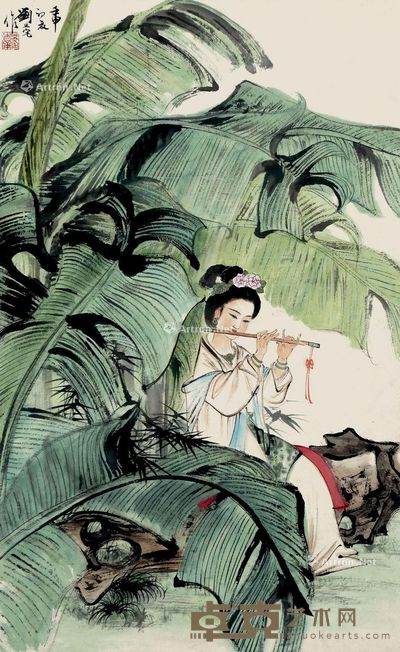 刘旦宅 吹箫仕女 95×59cm