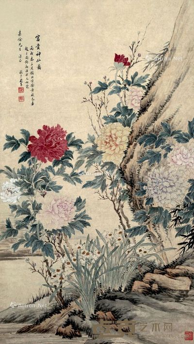 芮敬予 富贵神仙图 119×68cm