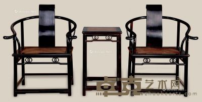 近代 紫檀明式书卷椅 （三件） 椅85×51×102cm；几45×45×76cm