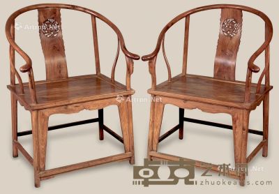 清 黄花梨雕夔龙圈椅 （二件） 66×52×99cm