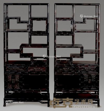 近代 紫檀雕竹节多宝格 （二件） 54×27×126cm