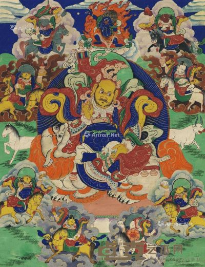 西藏十八世纪 财宝天王唐卡 长30×宽24cm
