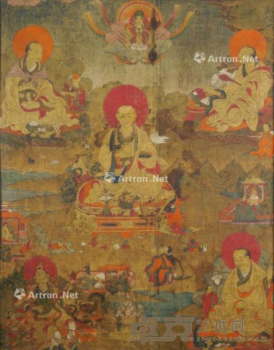 西藏十八世纪 罗汉唐卡 长71×宽56cm