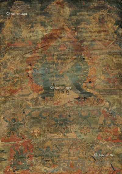 西藏十八世纪 大威德金刚唐卡 长48×宽34cm