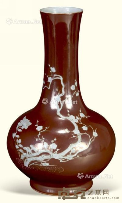 清 酱釉梅花赏瓶 高36.5cm