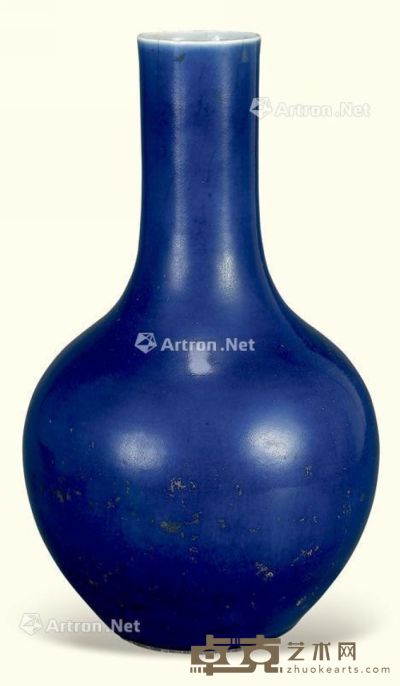 清 蓝釉天球瓶 高42cm