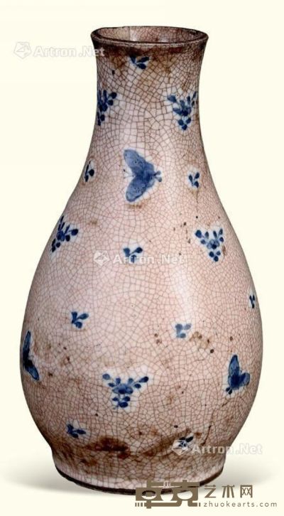 明末 哥瓷青花花蝶瓶 高32cm