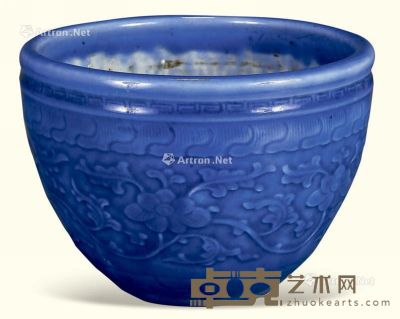 清中期 蓝釉暗花缸 直径24cm