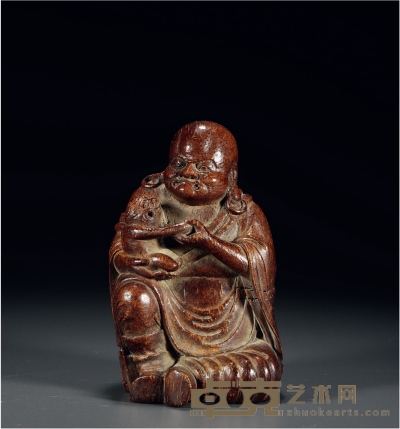 清·竹雕戏狮罗汉摆件 高：16.5cm