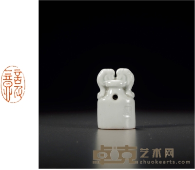 清·石仙款德化白瓷双狮钮章 3×2.1×4.7cm