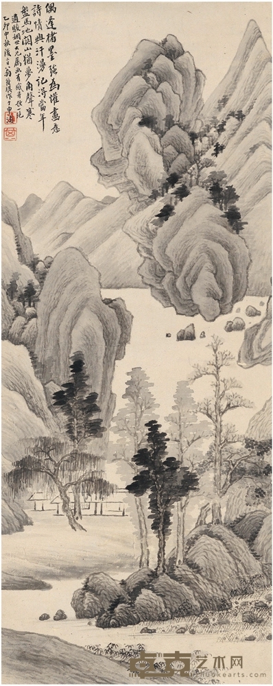 翁绶琪 山居图 73.5×29cm