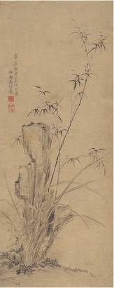 马湘兰 竹石兰花图