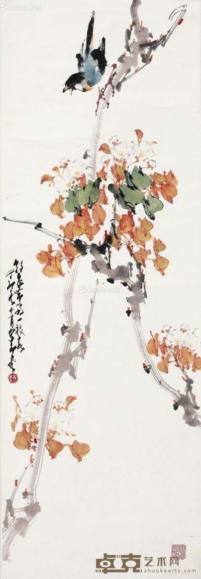 赵少昂 花鸟 99×34.5cm