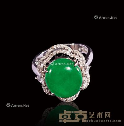 18K金钻翡翠女戒 --