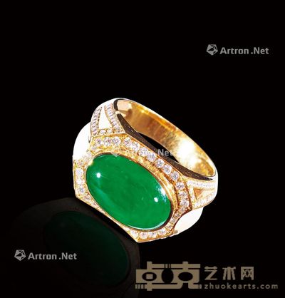 18K金钻翡翠戒指 --