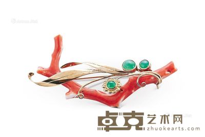 孩儿面红珊瑚胸针 长6cm
