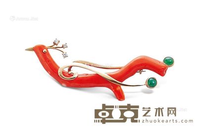孩儿面红珊瑚胸针 长4.7cm
