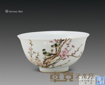 清雍正 官窑粉彩连枝花鸟碗 直径15cm