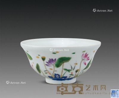 清 粉彩荷塘鸳鸯花卉纹折腰碗 直径14.5cm