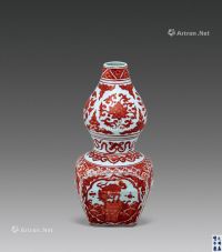 明嘉靖 矾红麒麟纹葫芦瓶