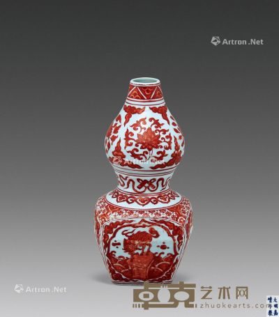 明嘉靖 矾红麒麟纹葫芦瓶 高29cm