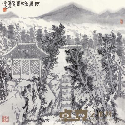 张谷旻 西园夏雨图 68×68cm