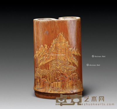 竹雕山水笔筒 8.5×14cm