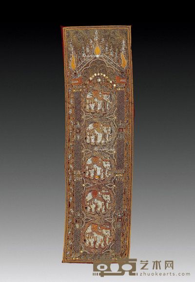 佛教绣品五象图 143×44cm