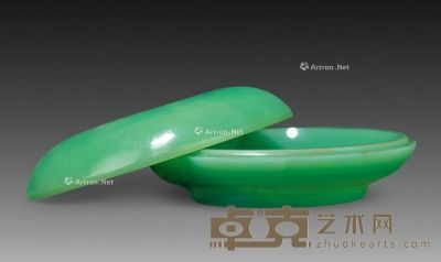 清末民初 绿琉璃料器印泥盒 7.1×2.7cm