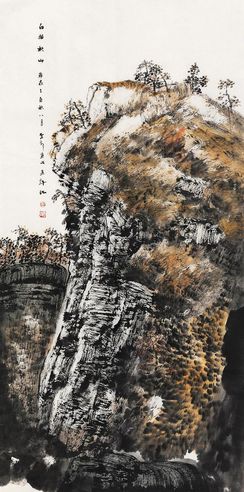 白云乡 2004年作 白描秋山 镜心 设色纸本