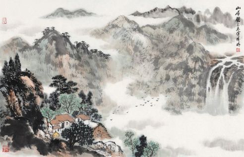 傅瑜明 2015年作 山居图 镜心 设色纸本