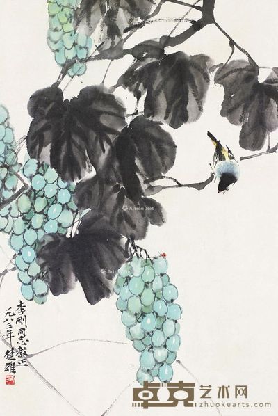 方楚雄 葡萄小鸟 67×45cm